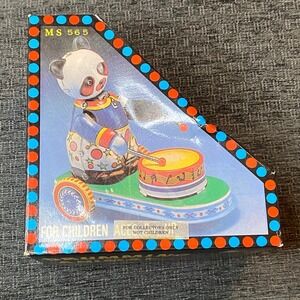 Vintage Tin Toy Panda Drummer Wind Up Toy NIB and key vintage style works